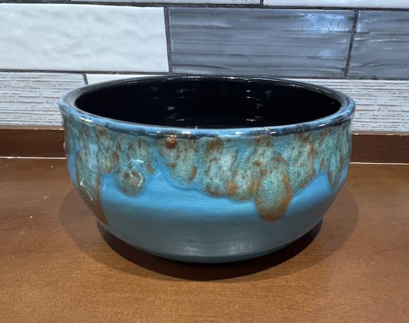 Studio Art Pottery Blue Torquoise Drip Glaze Bowl 6” Stoneware Decor Planter