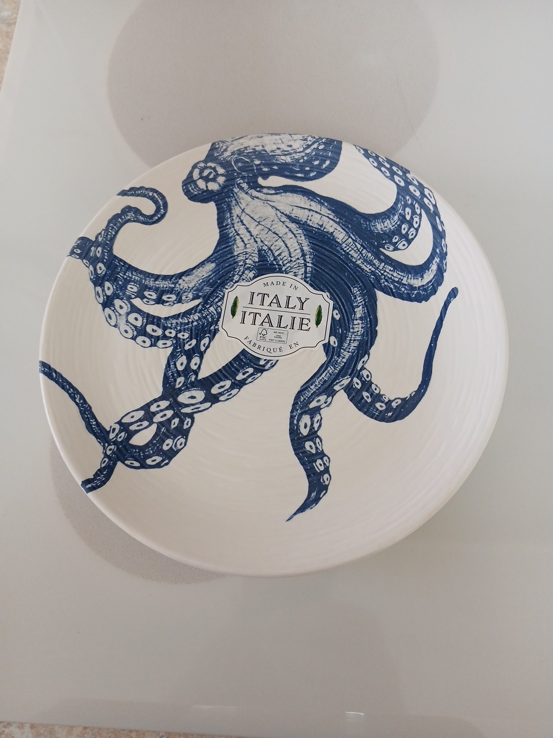 Set of 4 Ceramicheitalia 8″ Blue Octopus Salad Plates, Handworked in Italy