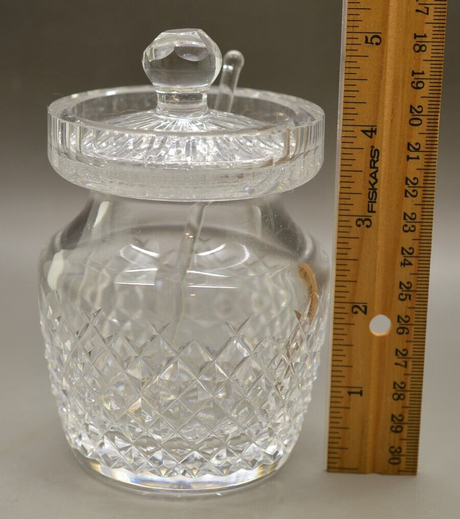 Waterford Crystal Alana Preserve Jelly Condiment Jar with Lid & Spoon 4.25″