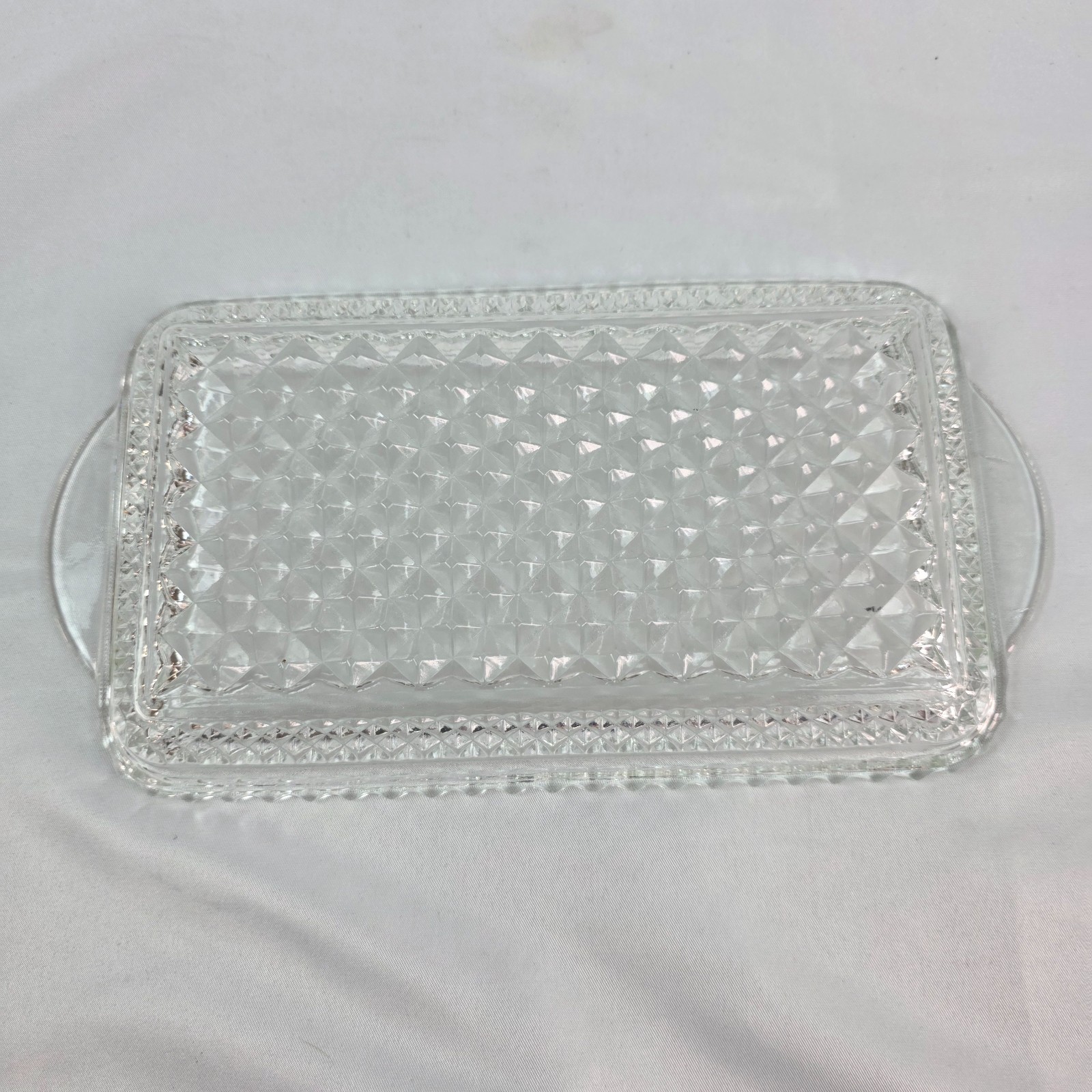 Vintage Anchor Hocking Wexford Rectangle Cranberry Tray Diamond Cut Glass Design