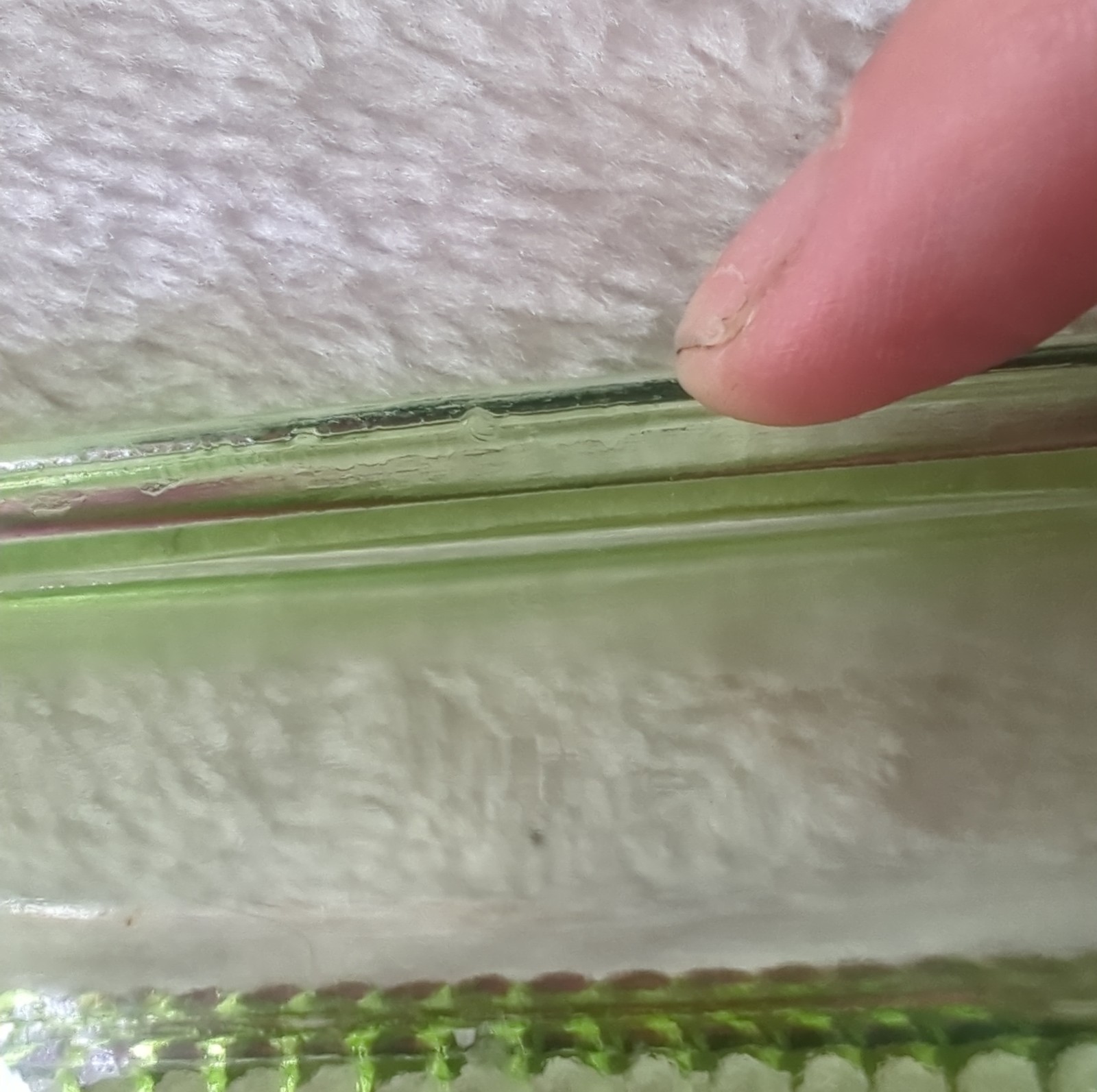 1930s Green Depression Uranium Vaseline Glass Ribbed Frig Dish/Lid 8.5”