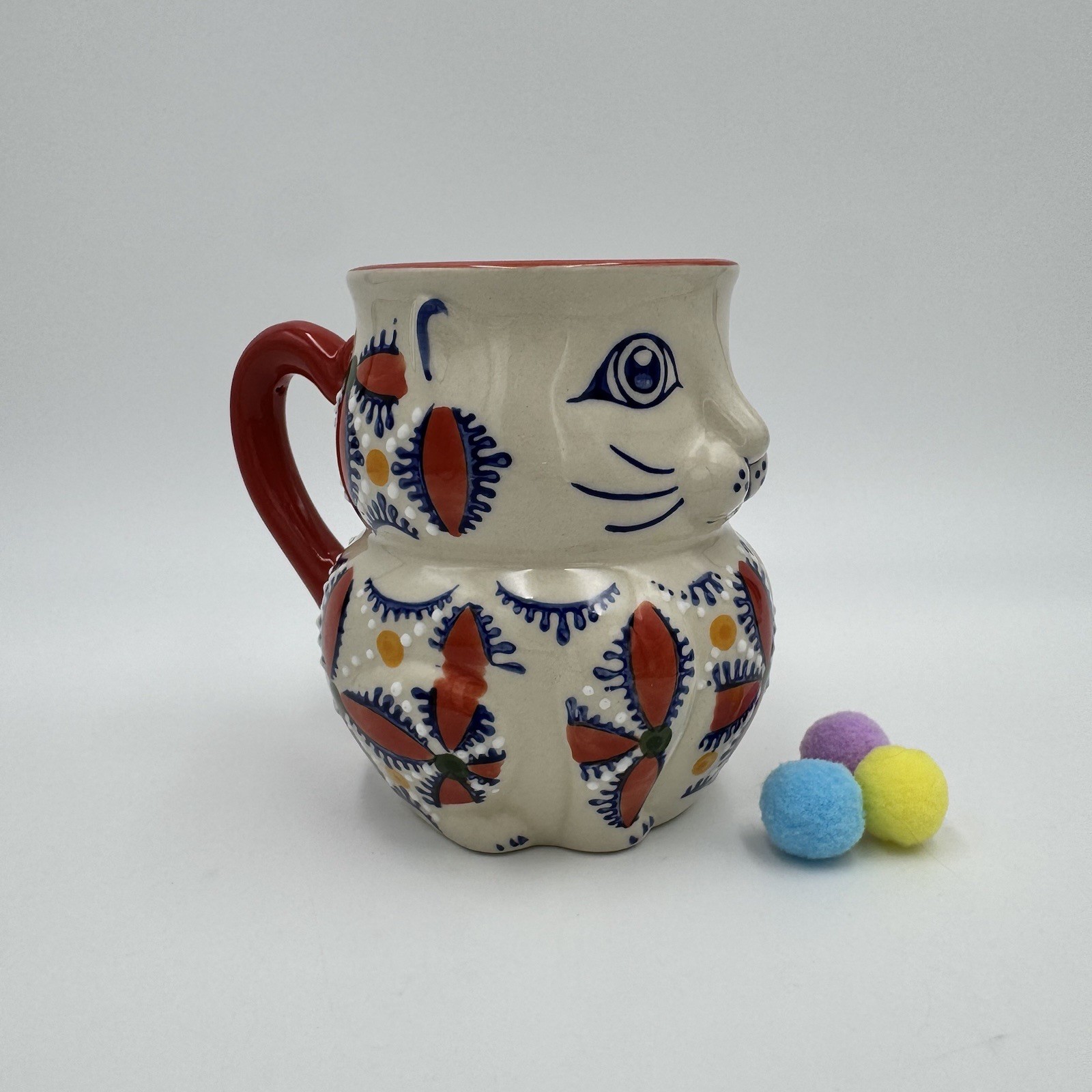 Yokohama Studio Hand Painted Cat Shaped Mug Multicolor Stoneware Coffee Tea Cups