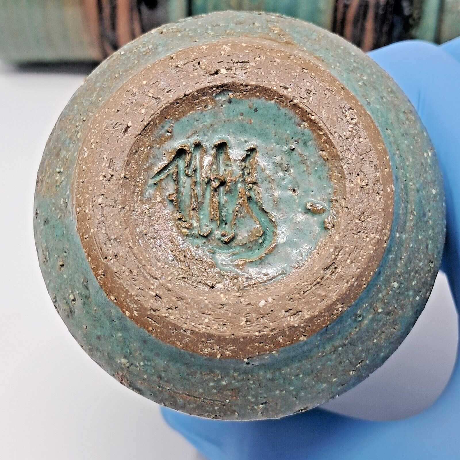 Stoneware Art Pottery Cups 8-9 fl oz Set of 6 turquoise glaze 4″ tall unique