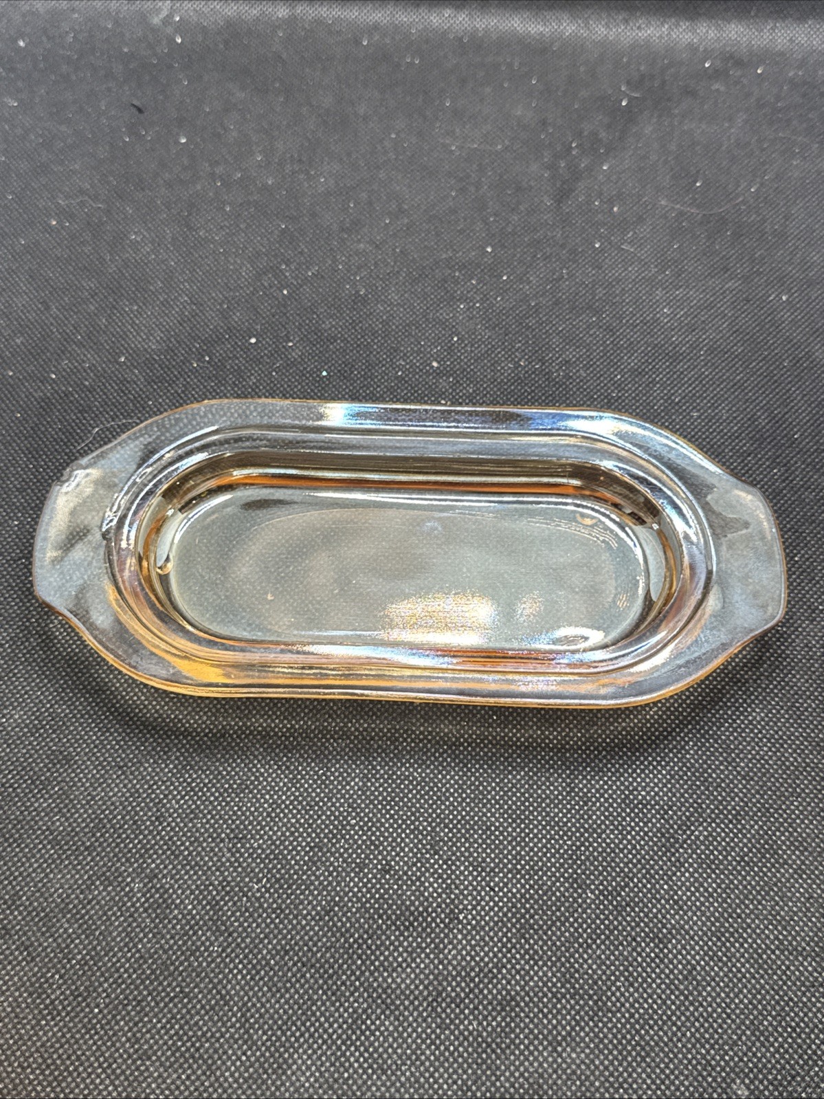 Rare Jeannette Iridescent-Carnival Floragold Louisa Marigold Covered Butter Dish