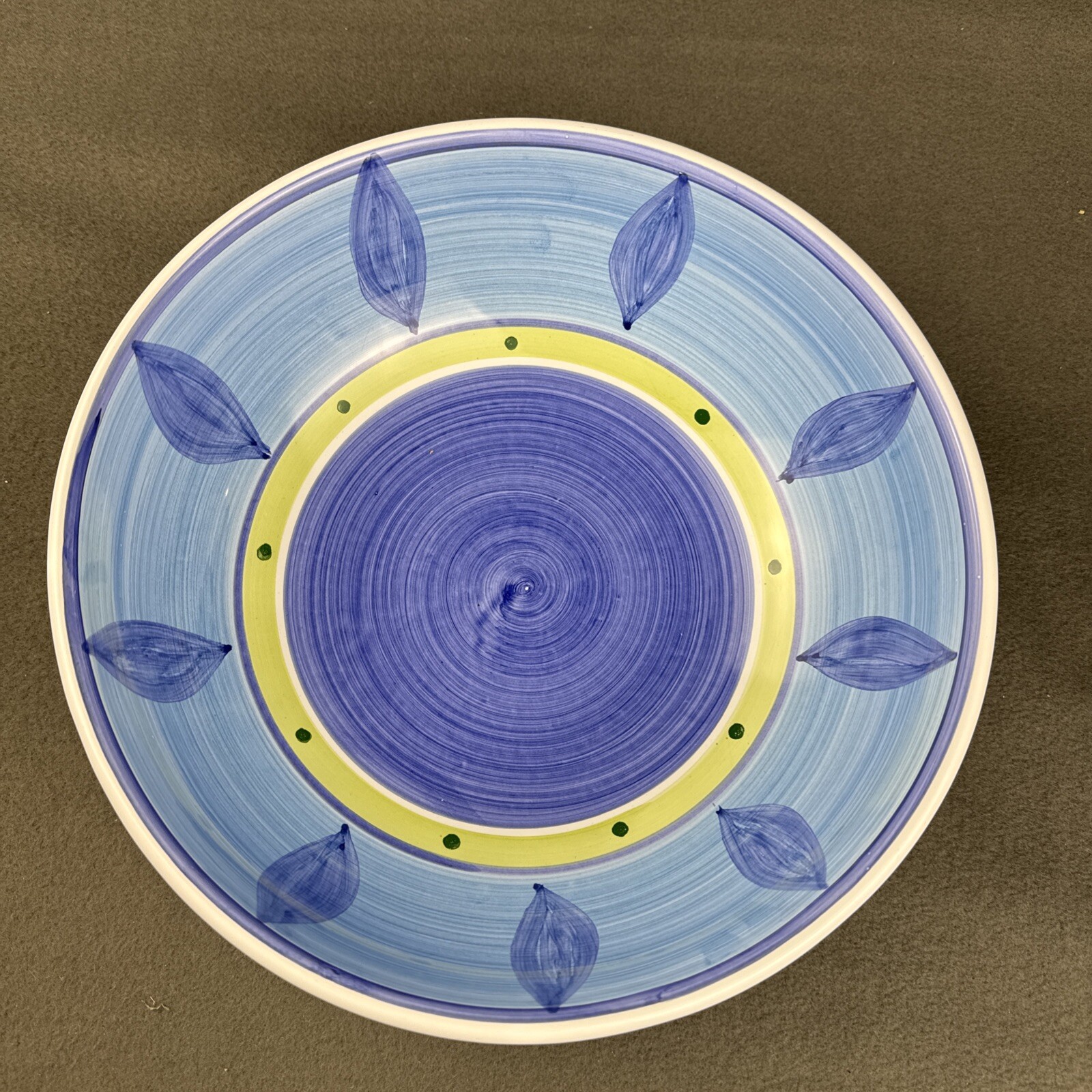 Caleca Hand Painted Large Blue Moon Green Blue Serving Pasta Bowl Italy 11″x4.5″