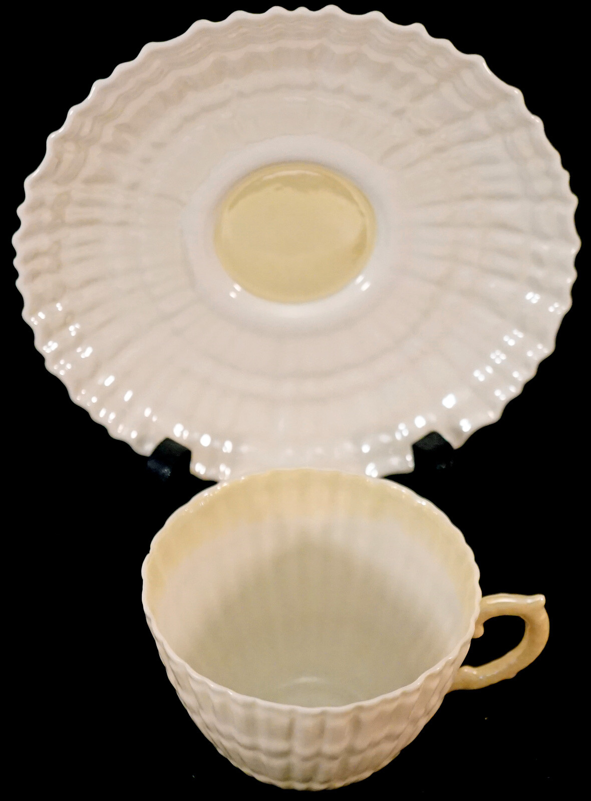 Irish Belleek Third Black Mark 1926-1946 Cob Lustre Limpet Cup & Saucers #1