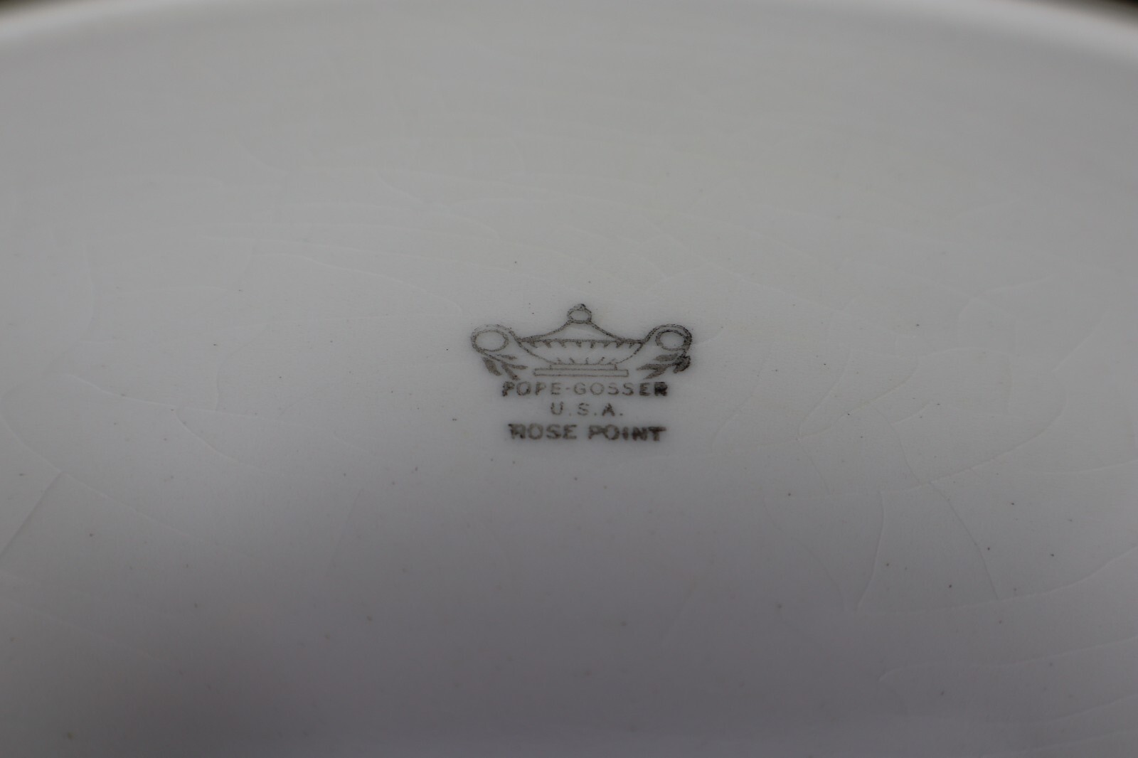 Pope Gosser Rose Point Oval SERVING PLATTER 13 1/4″ White Raised Roses Vintage c
