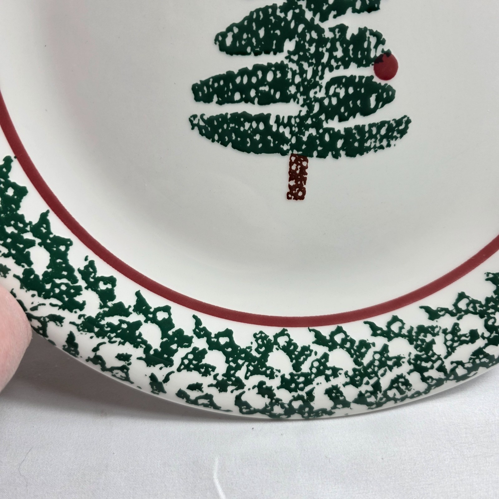 ONE Furio Christmas Tree Dinner Plate Green Sponge Tree & Edge Made in Italy