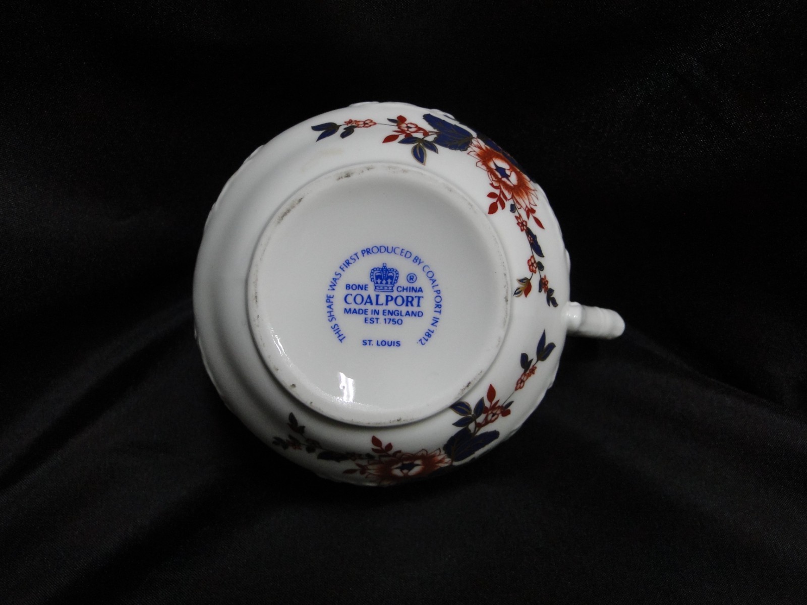 Coalport St Louis, White w/ Blue, Rust, Gold: Creamer / Cream Pitcher, 2 3/4″