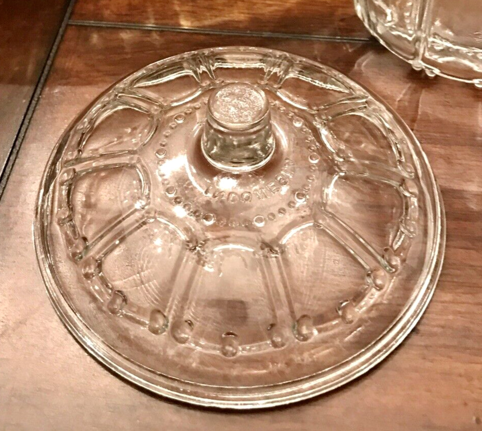 Vintage 5″ Indonesia KIG Clear Beaded Glass Dainty Candy Dish With Lid