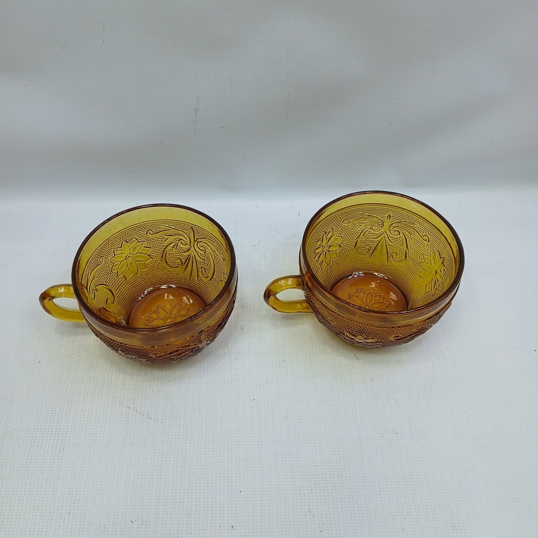 Vintage Indiana Glass AMBER Tiara Sandwich Pattern Lot Of 2 Cups