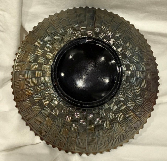 Antique Northwood Carnival Glass Amethyst 8.75″ Fruit Bowl Basketweave Signed N