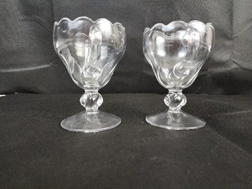 Footed Glass Creamer and Sugar Bowl Clear Glass with Scalloped Edge And Handles