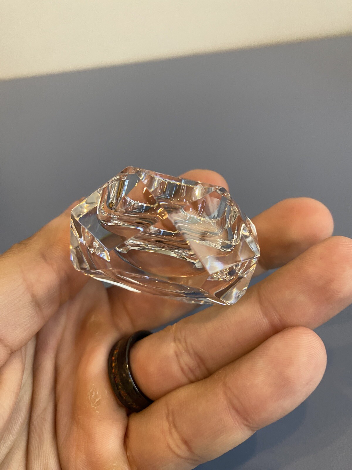 STUNNING VTG BACCARAT Crystal Multifaceted Hexagon Open Salt Cellar SIGNED 2.25″