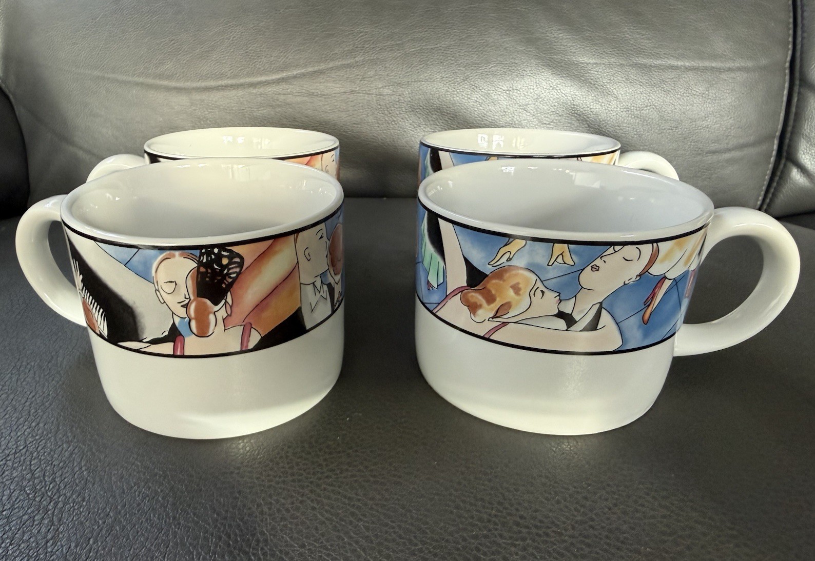 3- Sakura “Tango” #993” Coffee Cups Art Deco By Sue Kimzin DISC 1993-1994