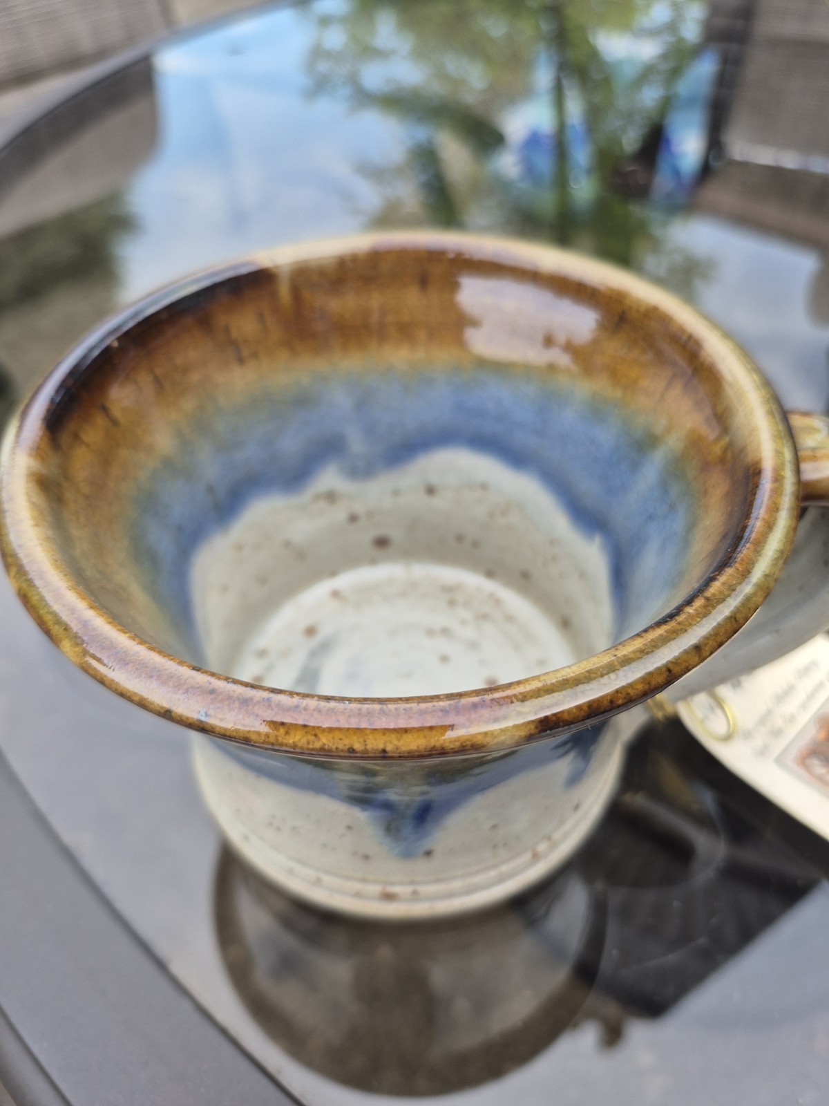 NICHOLS POTTERY Brown Tan Blue Stoneware Civil War Cup – North Carolina – W/ Tag