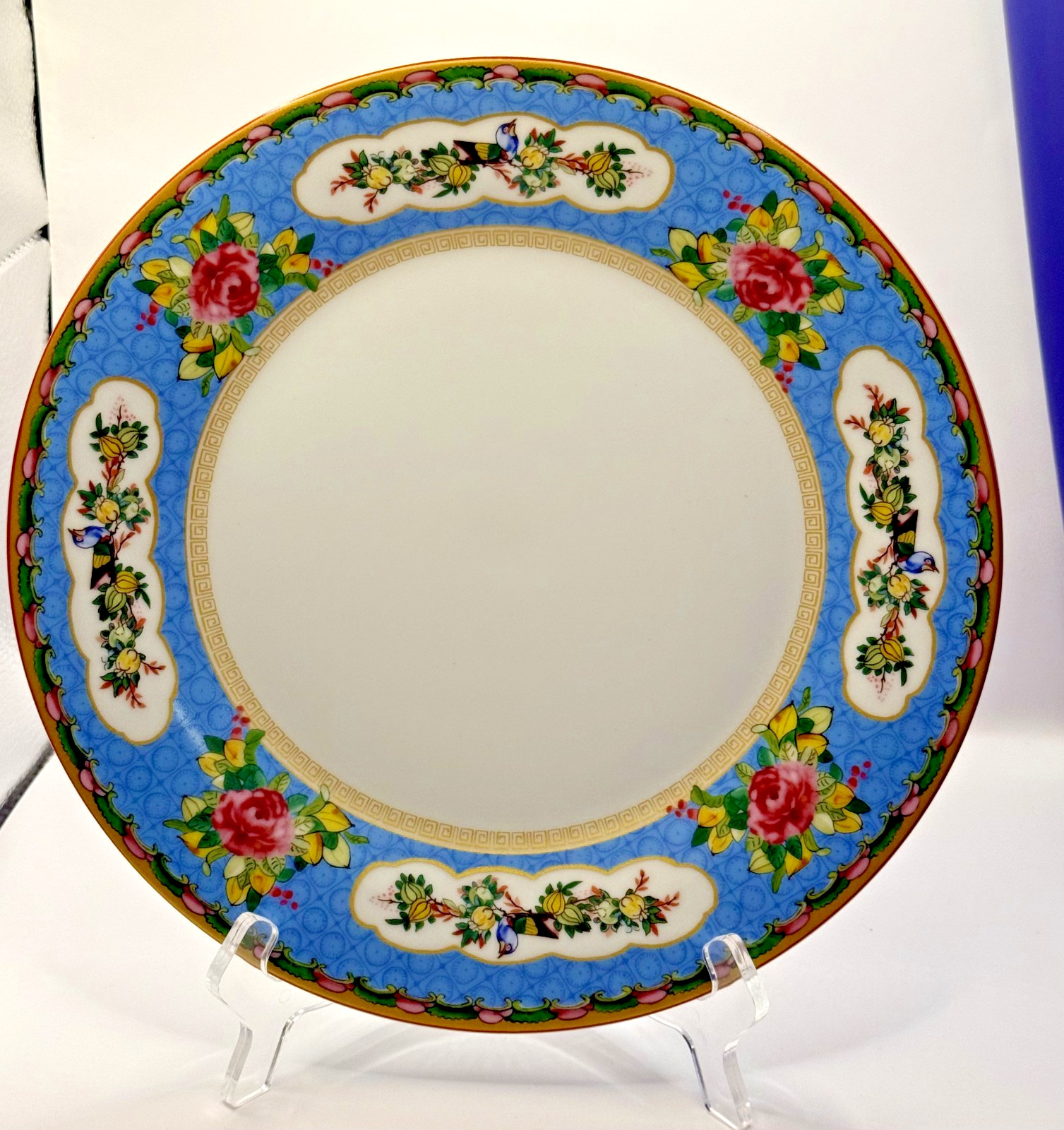 Williams Sonoma Famille Rose Blue Rim Dinner Plate – Brand NEW – 8 Available