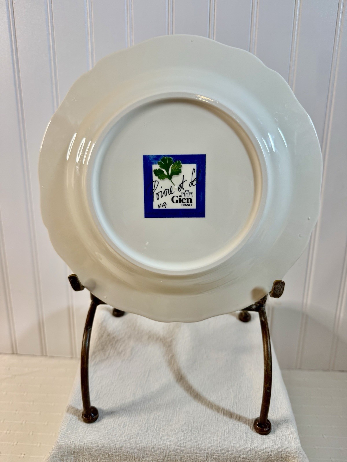 Poivre Et Sel Blue Vint. Set of 4 Salad Plates 8.75″ Faiencerie De Gien France
