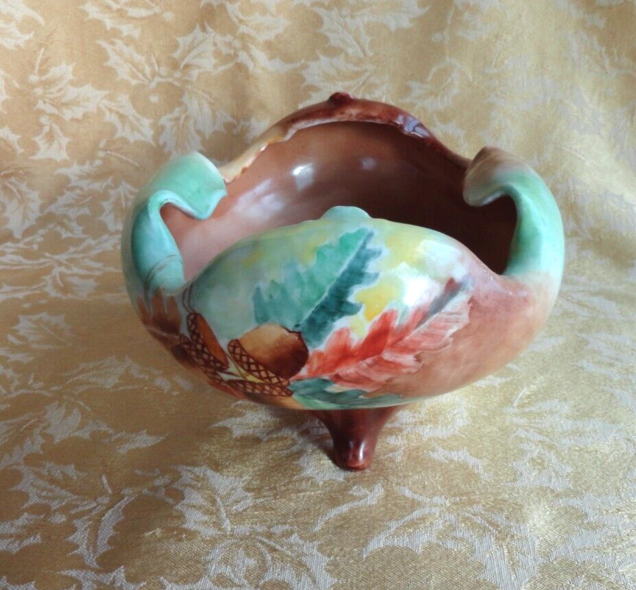 ANTIQUE ROSENTHAL R.C. BAVARIA HAND PAINTED FOOTED NUT BOWL SIGNED CA. 1891-1906