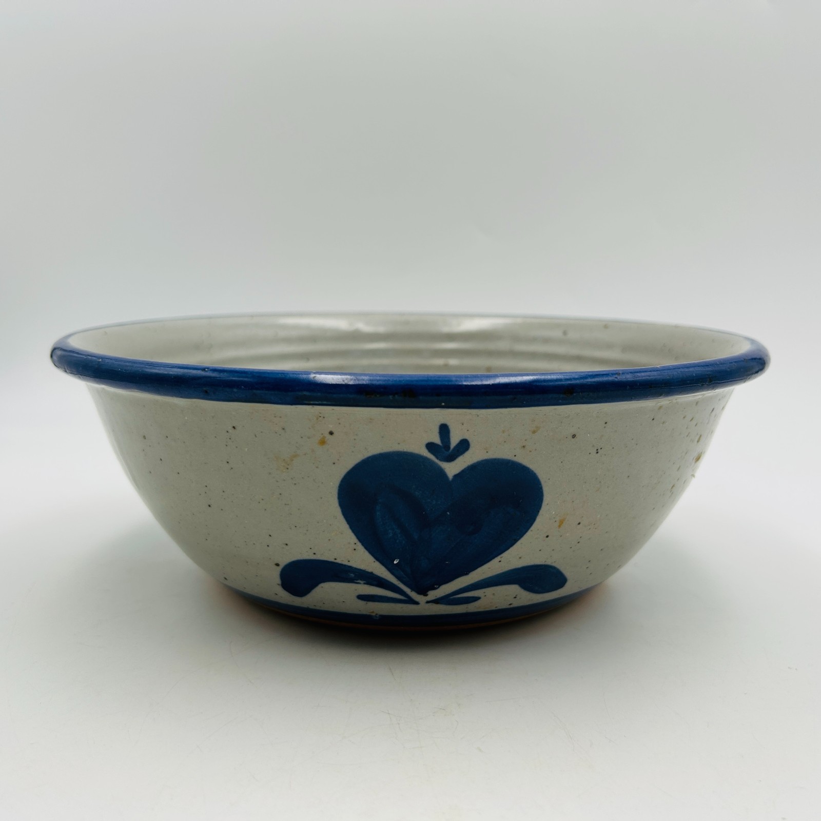BASTINE POTTERY Large Blue Hearts Mixing Bowl 10 inch Salt Glazed Indiana 1988