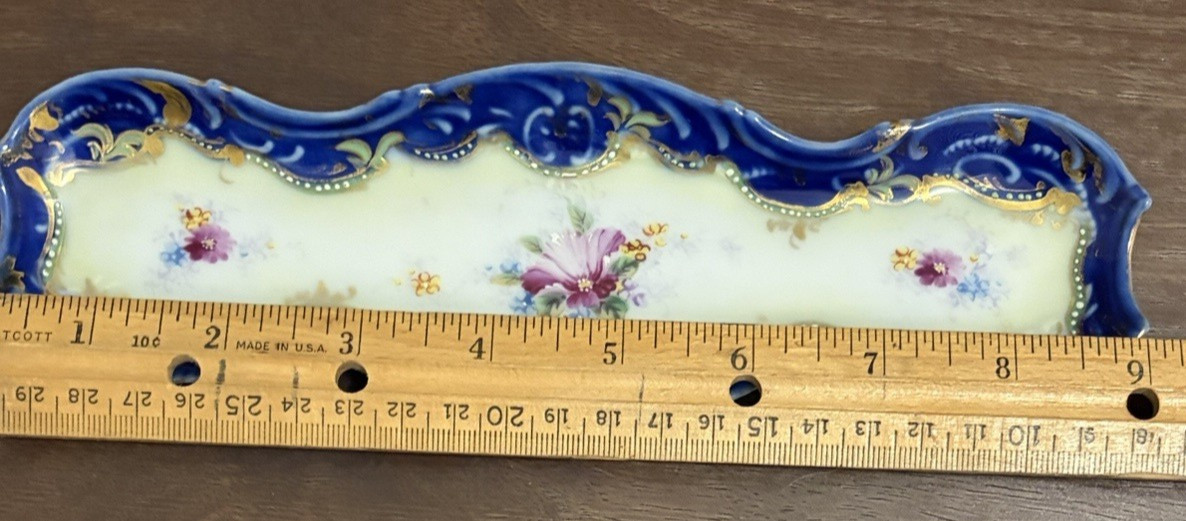 Antique Nippon Hand Painted Cobalt Blue Floral Relish Tray Gold 9″ C.1910’s