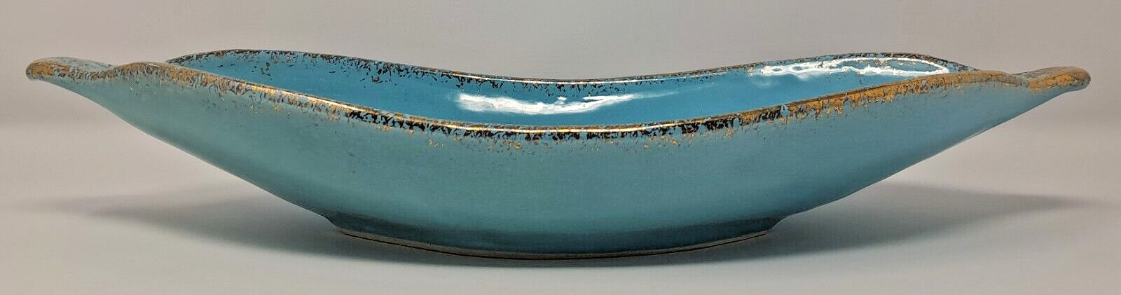 California Pottery Turquoise & Gold 15.5″ Console Bowl Mid-Century Modern USA 45