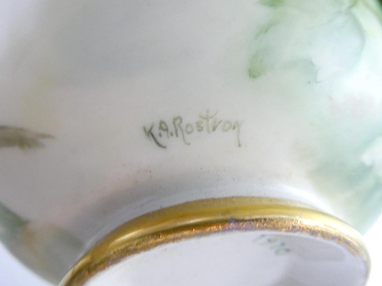 1970s Hand Painted Floral Porcelain 5 Piece Place Setting Hydrangea Signed VGOOD