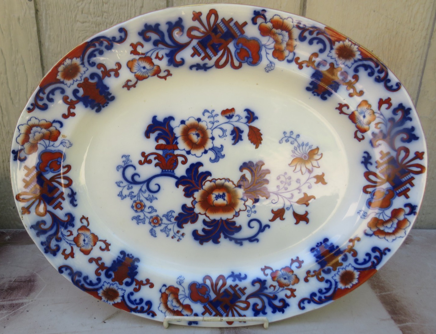 LARGE ANTIQUE ROYAL DOULTON NANKIN POLYCHROME FLOW BLUE SERVING PLATTER