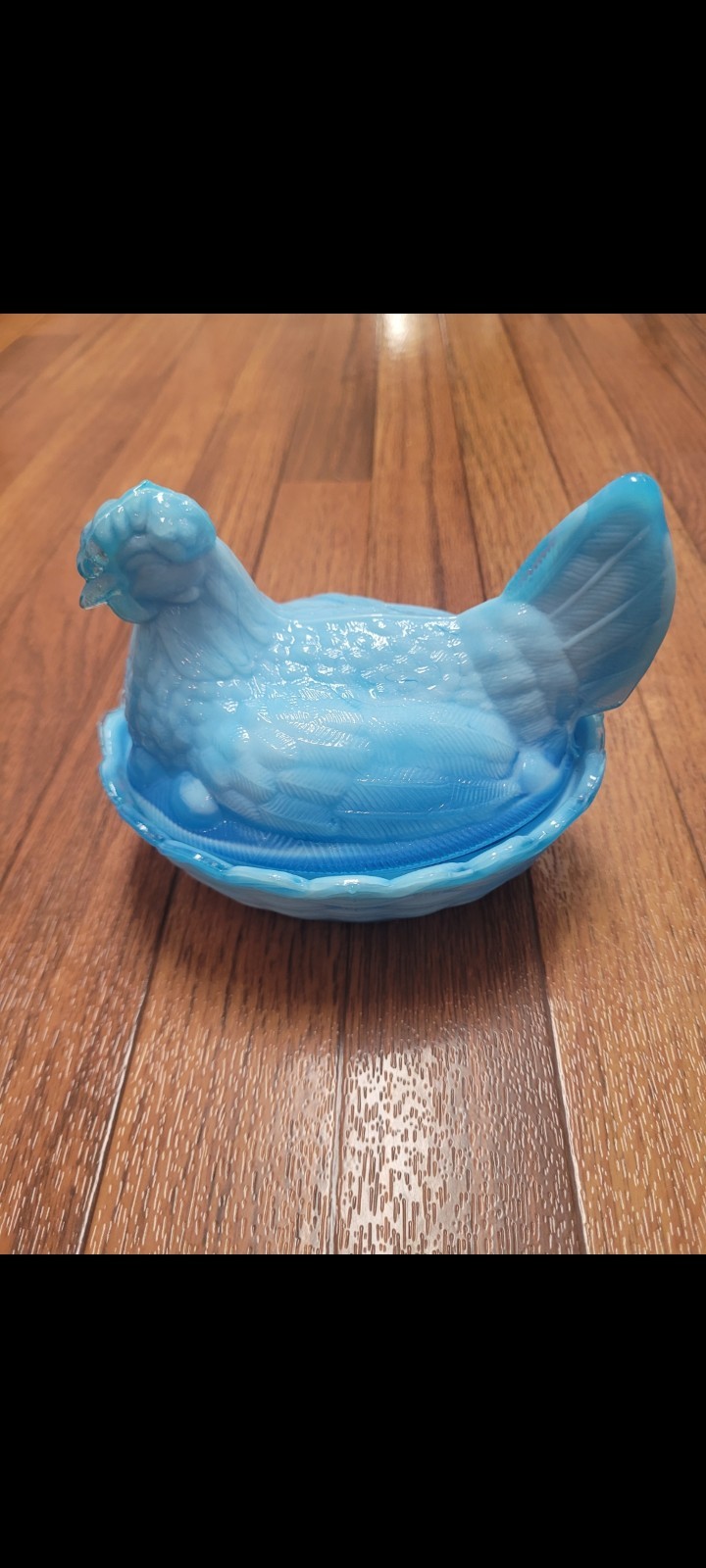 Vintage Blue Slag Glass Hen on Nest Covered Bowl Oval Dish w/ Lid 7″ x 4″