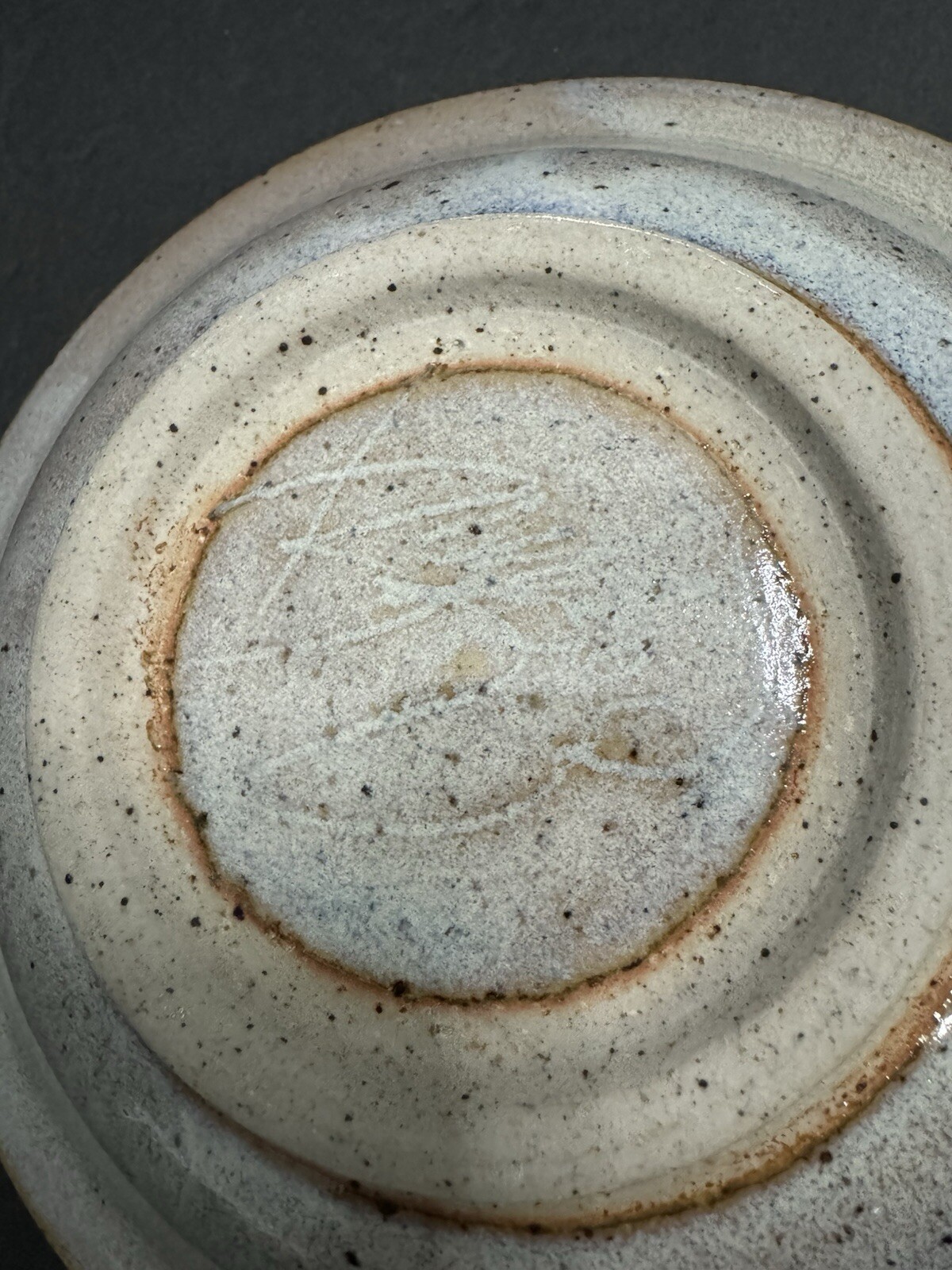 Handmade Studio Art Pottery Bowl Artist Signed 8” W 2.5” Tan Blue Purple Gray ￼