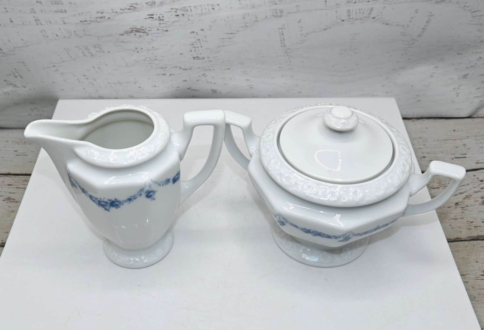 Vtg Rosenthal Maria Classic Blue Rose Garland Cream & Sugar Set Germany