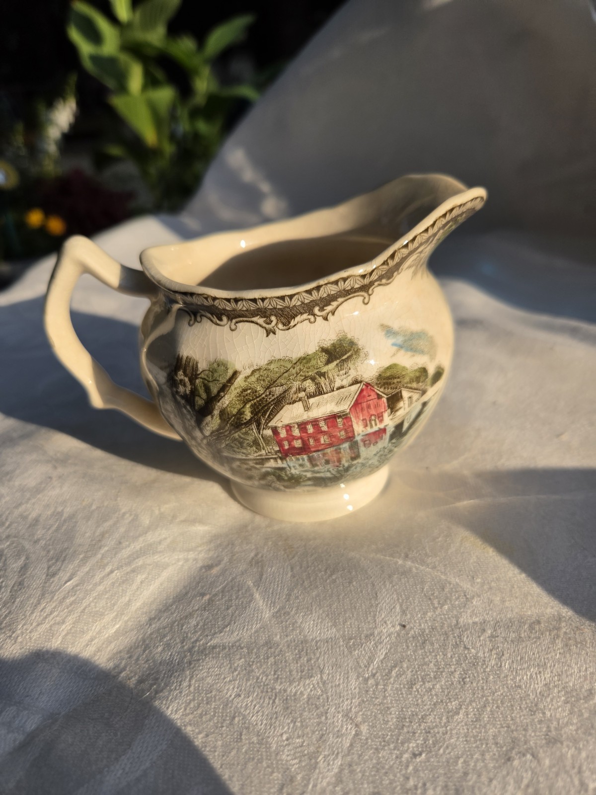 Johnson Friendly Village Creamer Pitcher Vintage With A Red Old Mill