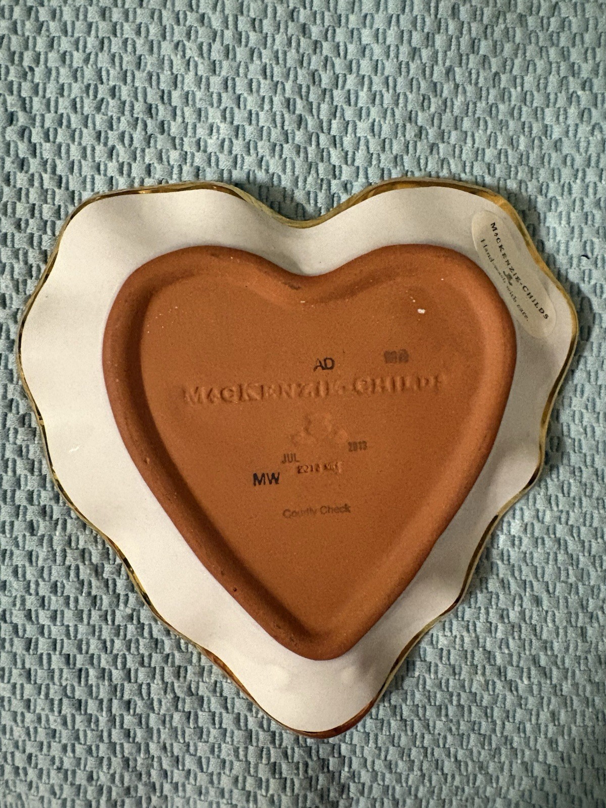 MacKenzie-Childs Courtly Check Heart Dish Tray Hand Painted Gold Trim 2012