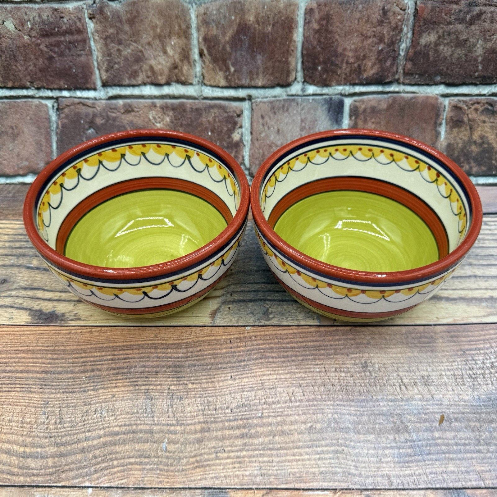 Pier 1 Del Sol 6″ Soup Cereal Bowls Hand Painted Earthenware Set of 2 Fiesta