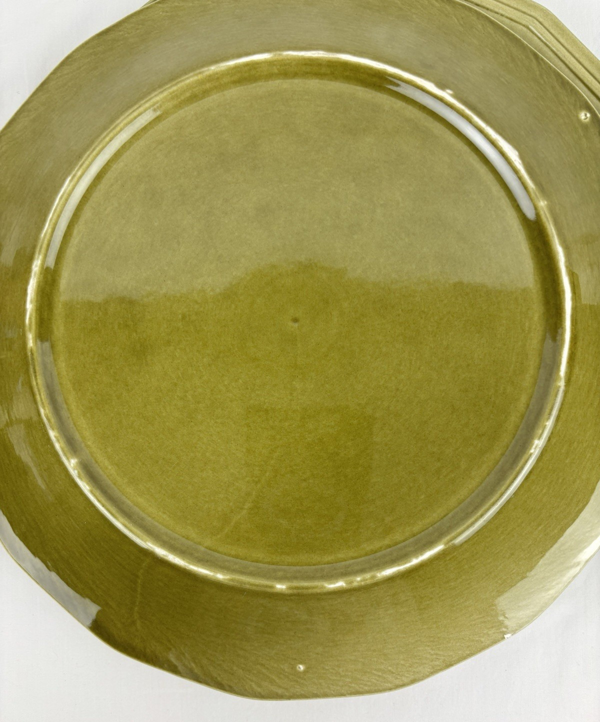 VTG RARE (4) Laughlin Bravado Olive Green Dover Ironstone 12″ Chop Dinner Plates