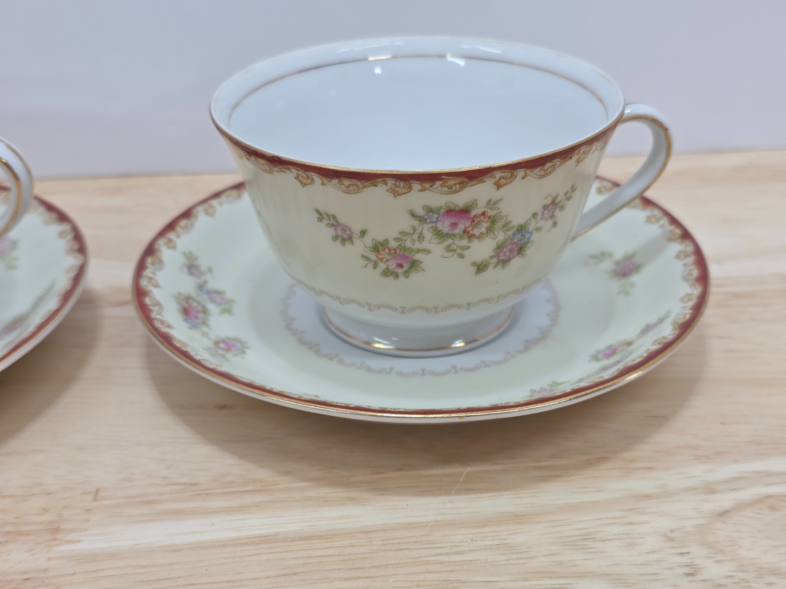 Set of 2 Cherry China Made in Occupied Japan Teacup & Saucer Pink Flowers