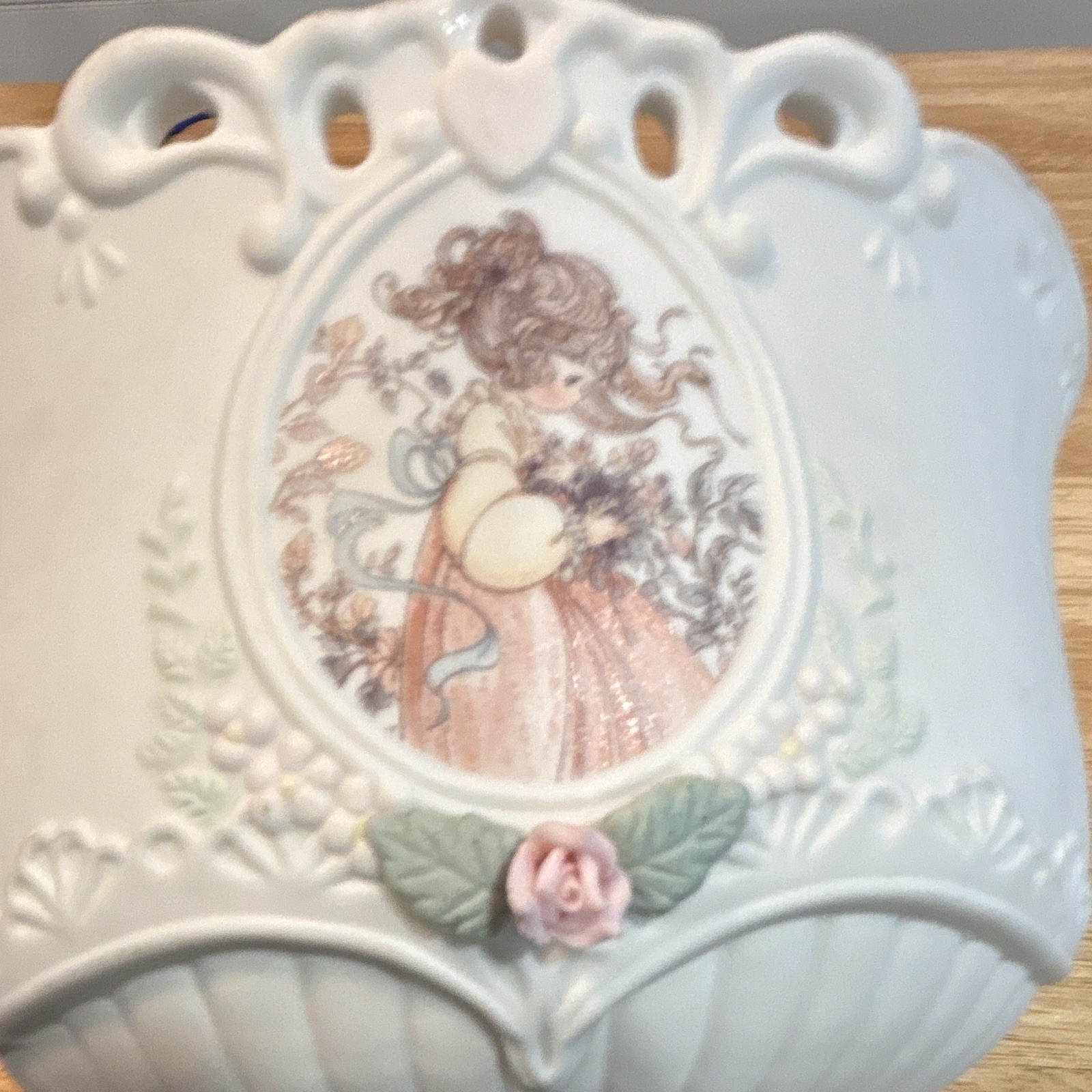 Enesco Precious Moments Ceramic Decorative Bowl Floral White Pink Green 1994
