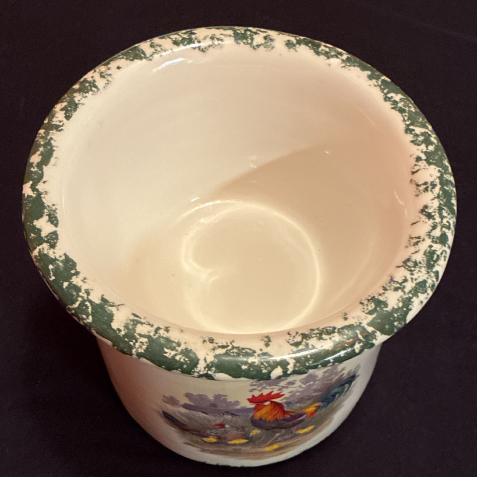 2-Piece Ceramic Round ice and Dip Bowl Set, White/Green Multicolor Rooster