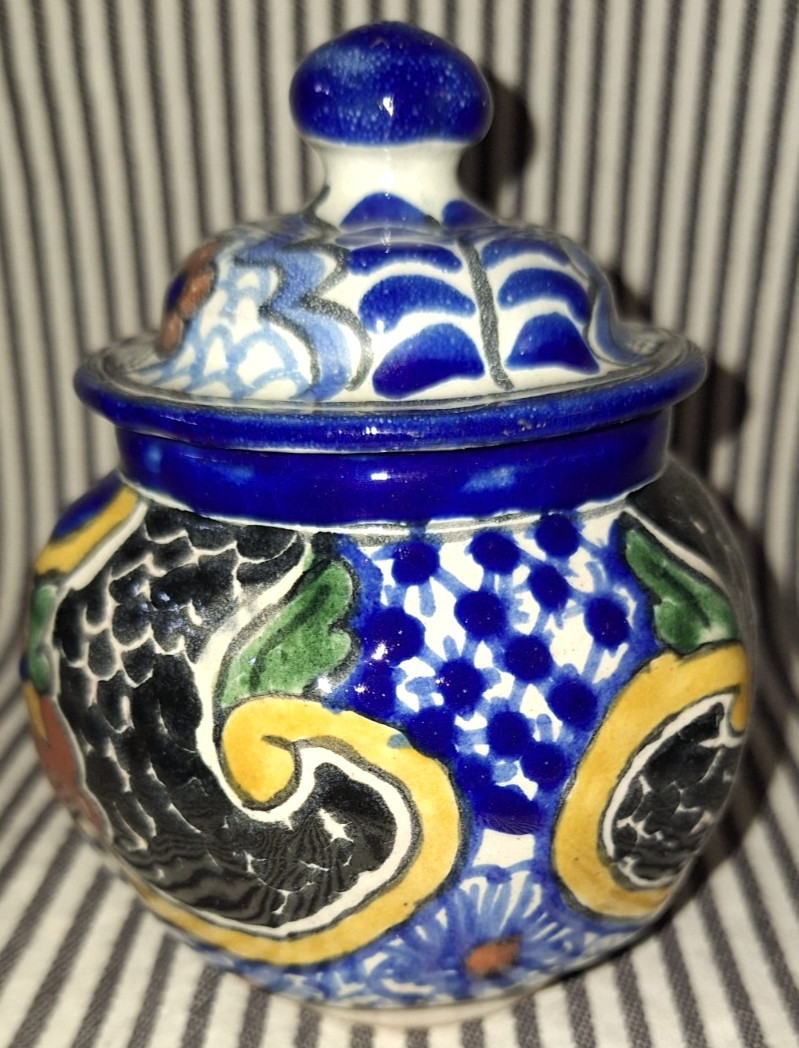 VTG w/ORIG 1997 TAG TALAVERA TIBOR LA CORONA 5″ ART POTTERY HEXAGONAL JAR w/LID