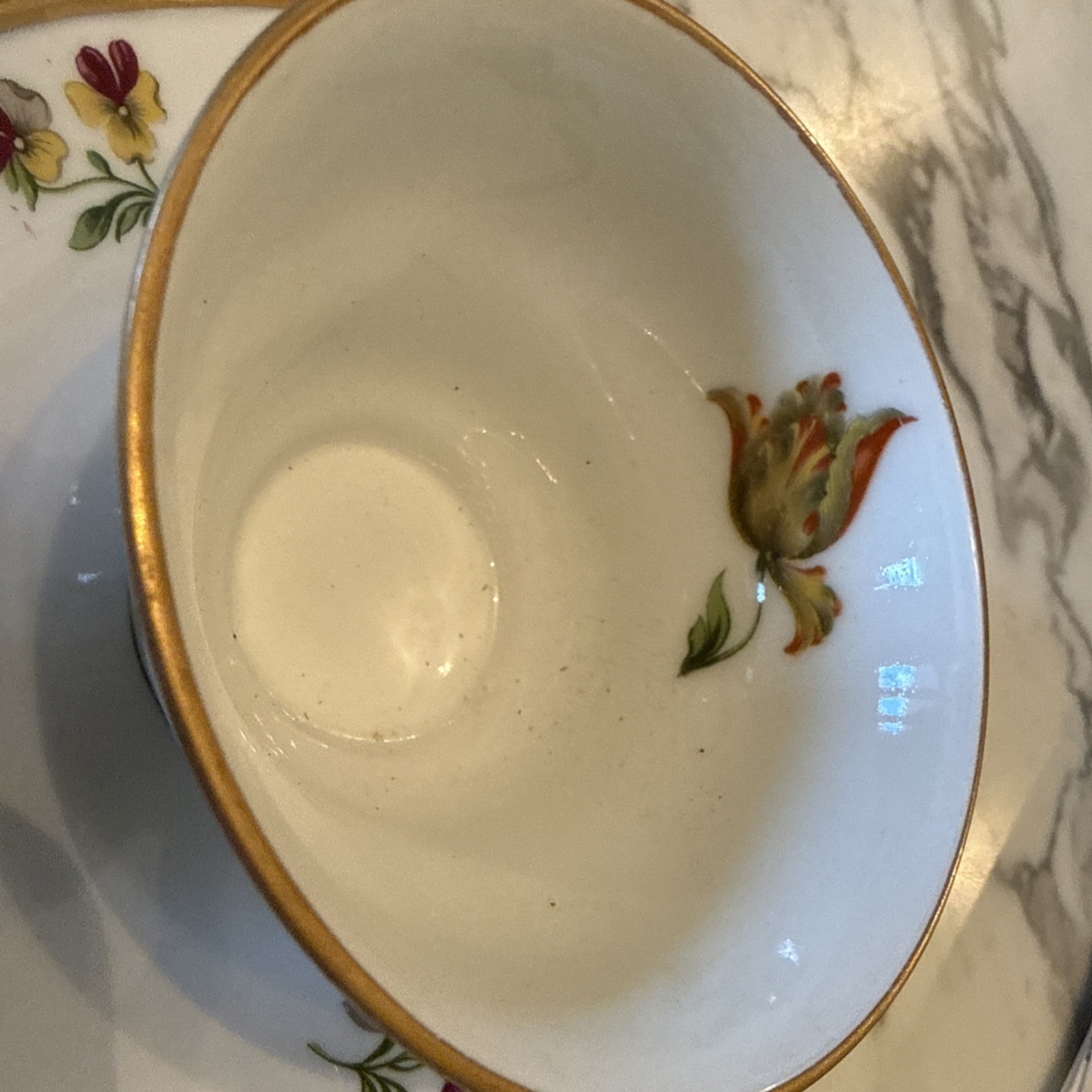 AJCO 2 Cups And 2 Saucers with gold trim flowers