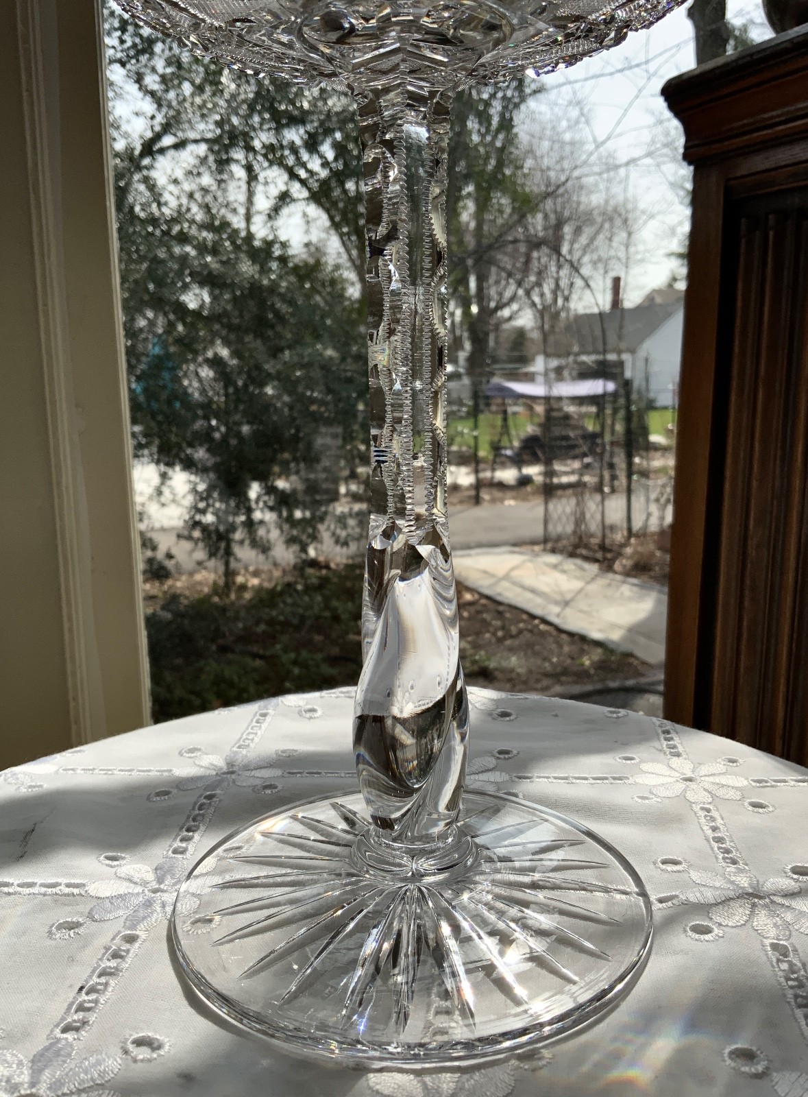 AMERICAN BRILLIANT CUT GLASS 10″ TWIST STEM COMPOTE / ATTRIB: LIBBEY C.1900-1910