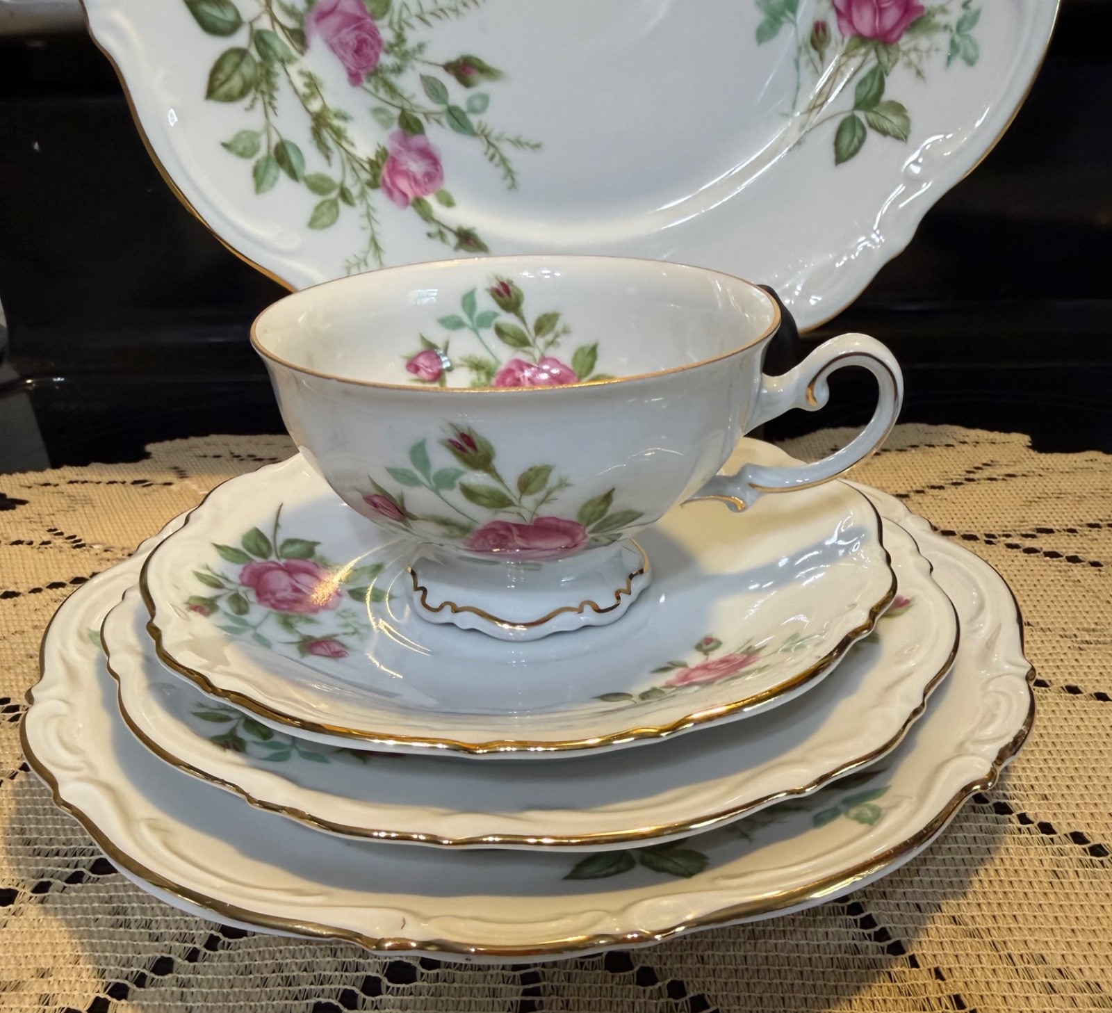 Mitterteich Germany Old Dresden Rose 5 pc Place Setting Vintage