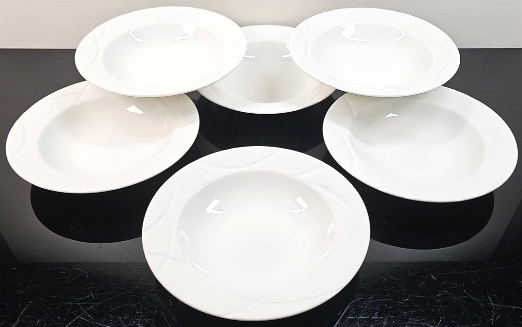 6 Lenox Vibe Rim Soup Pasta Bowl Set White Swirled Elegant Table Dining Dish Lot