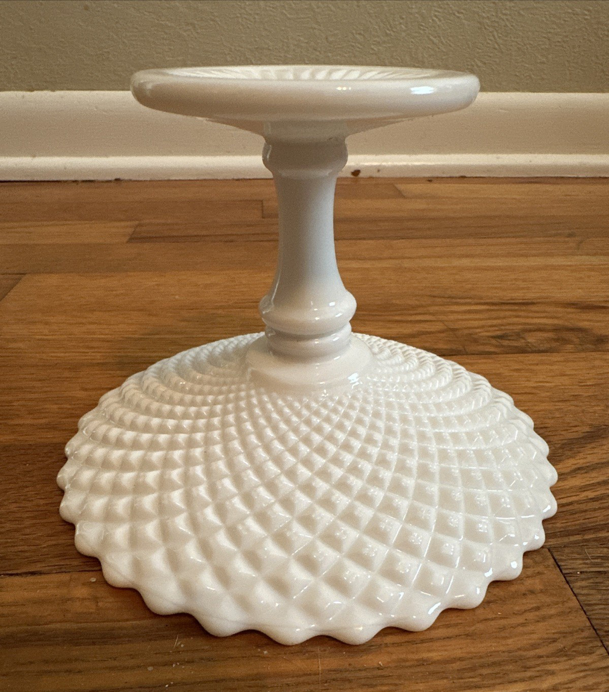 Vintage Westmoreland Glass Co Diamond Milk Glass Pedestal Compote Candy Dish