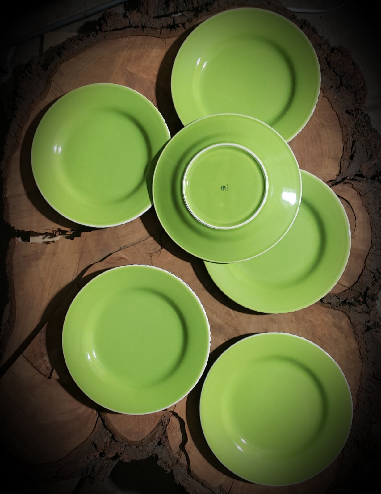 Set Of 6 Fapor Portugal Vivid Green Ceramic Dinner Plate.