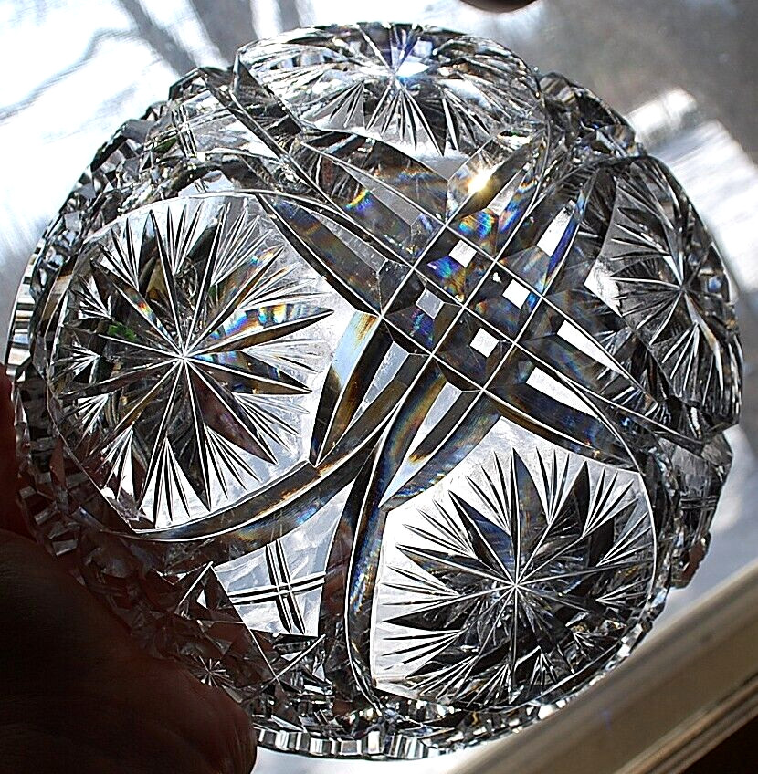 EARLY Antique ABP American Brilliant Period STAR/Xs Hand Cut CRYSTAL BOWL Heavy