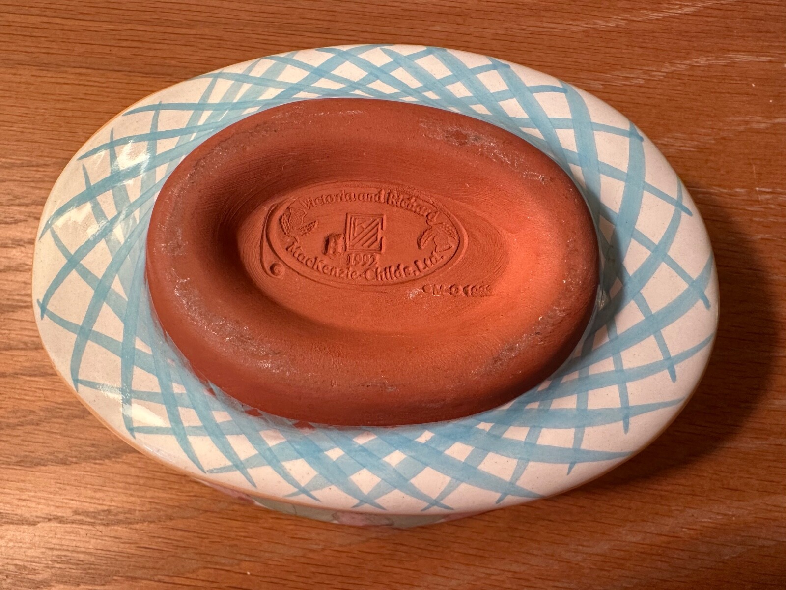 AS IS Vintage Mackenzie Childs Heather Ceramic Open Chowder Bowl 7×3″ Terracotta