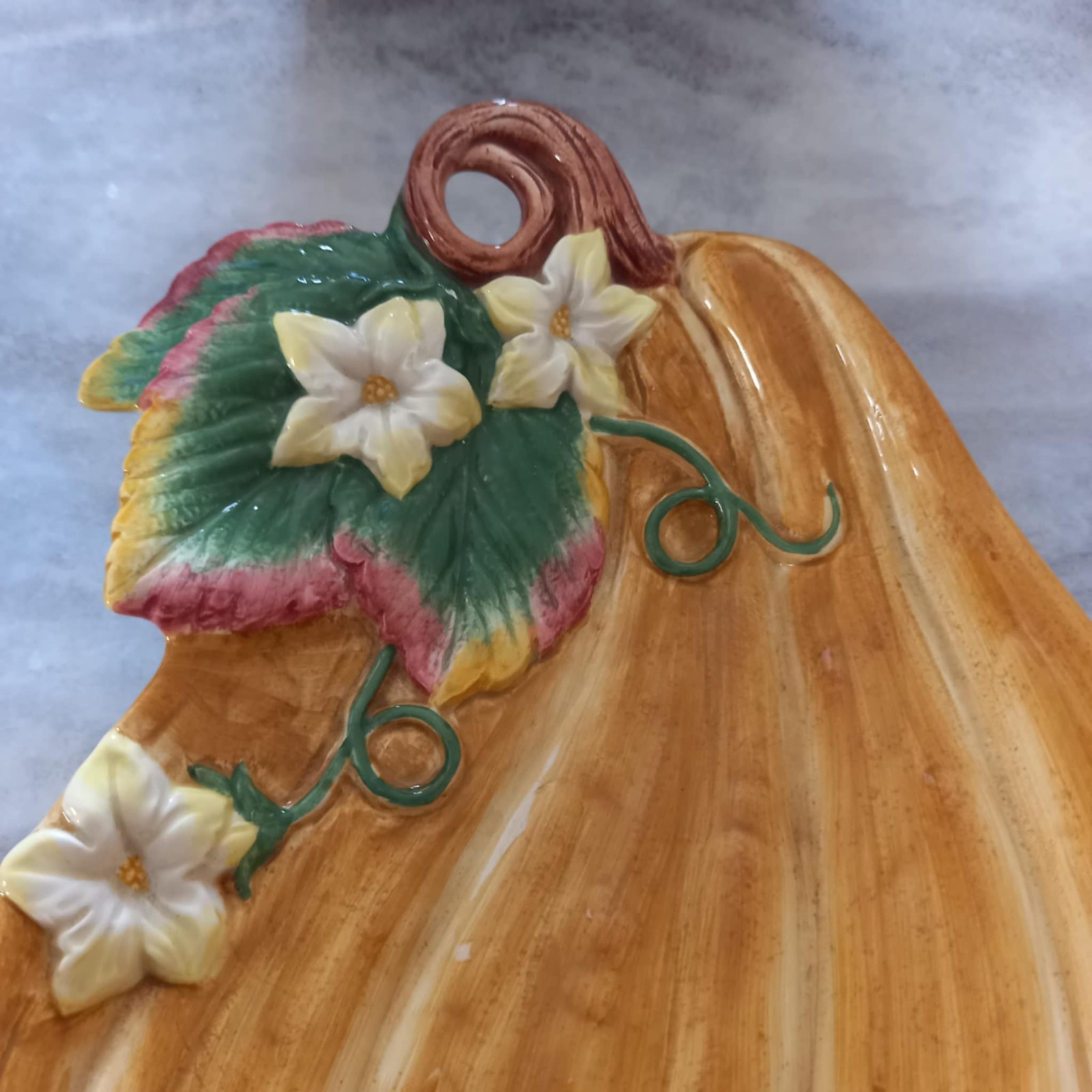 Fitz & Floyd Gardening Gourmet Pumpkin Plate Canapé Appetizer Cottagecore 9.25”