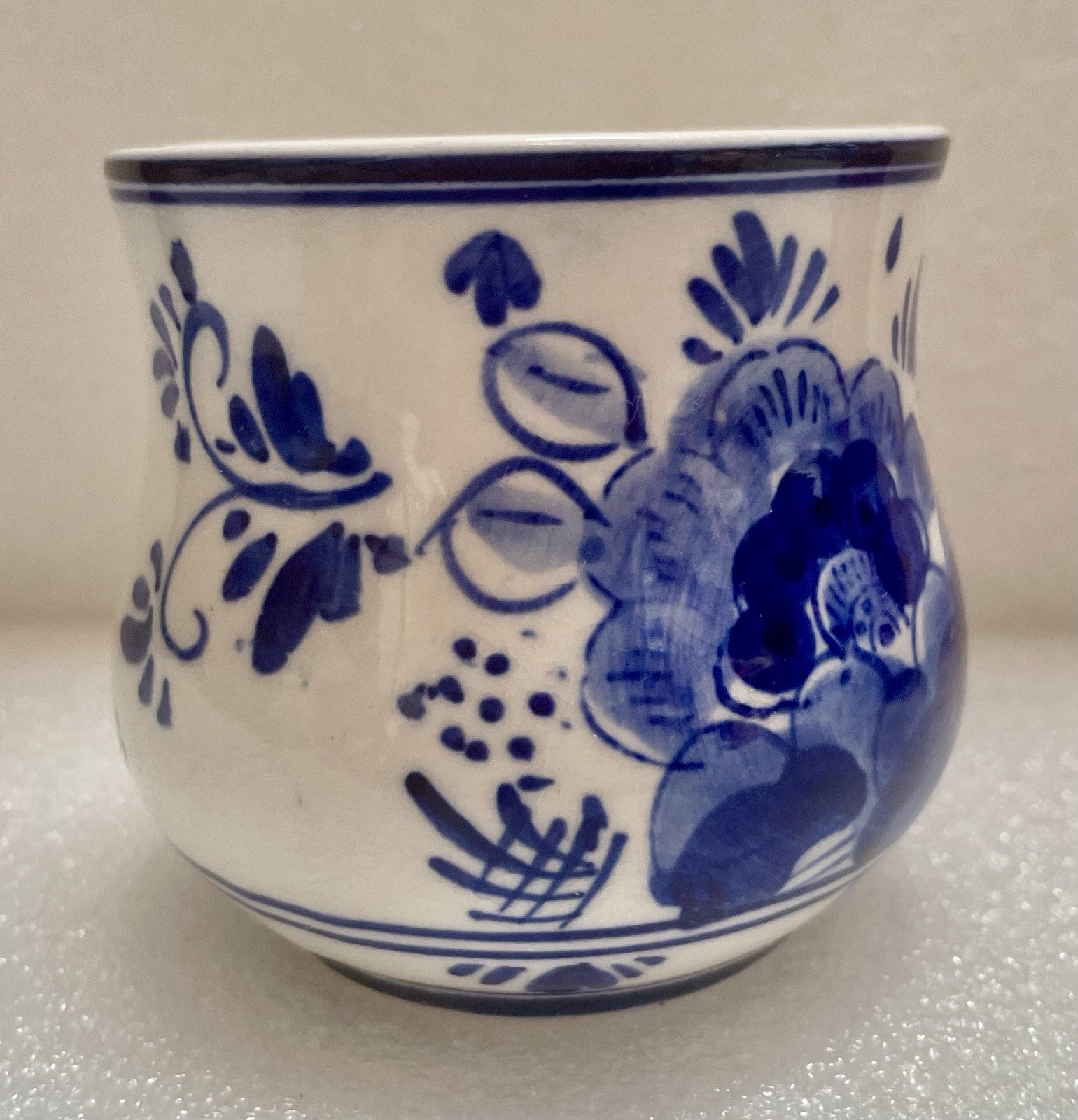 Delft Blue Mug Hand Painted Pottery Floral Cup Vase Flower Pot Home Decor