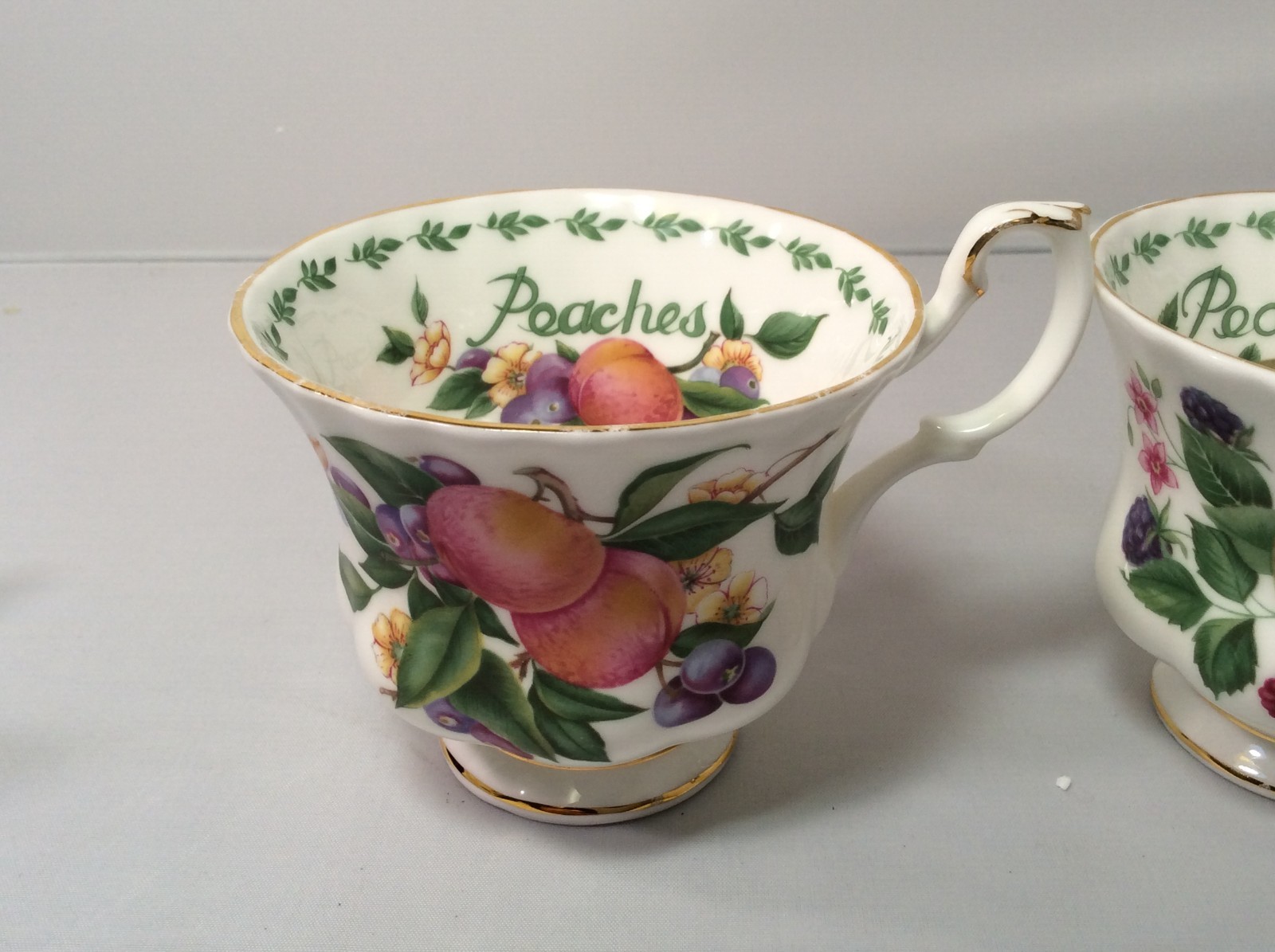 4 Fruit Royal Albert Bone China Teacups, Fruit Grapes, Peaches, Pears & Apples